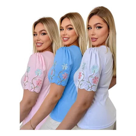 Blusa Tshirt Feminina Luxo Bordado Tecido Premium Elegante