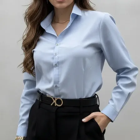Camisa Feminina Social Manga Longa Lisa Com Botões Tendência
