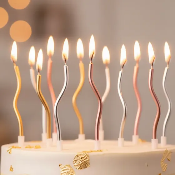 6 Vela Espiral Palito Aniversário Metalizada Bolo Ondulada