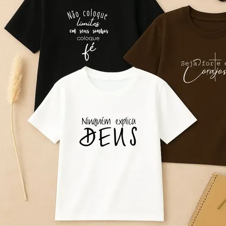 Camiseta Feminina Kit Com 3 Estampa Ninguém Explica Deus