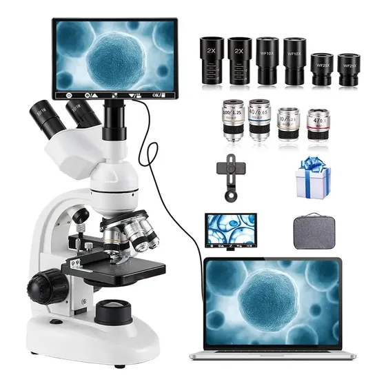 Microscópio Trinocular Óptico Com Tela De 7 Polegadas