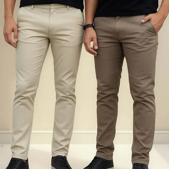 Kit 2 Calças Sarja Slim Masculina Sport Fino Casual Social