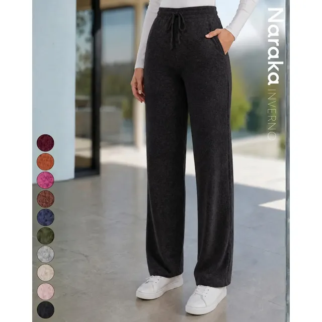 Calça Pantalona Feminina Lanzinha Cintura Alta Com Bolso