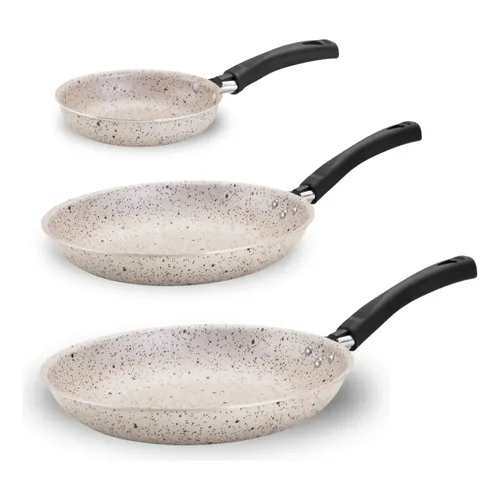 Jogo 3 Frigideiras Antiaderentes Bege 14cm 18cm 22cm