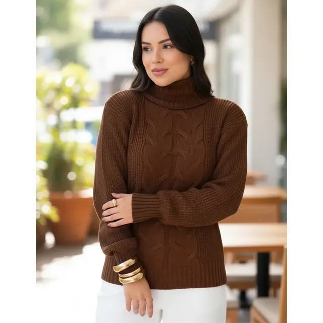Sueter Gola Alta Pullover Feminino Blusa Tricot Lã Elegante