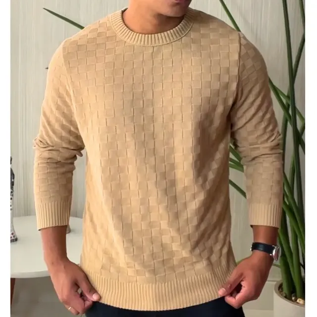 Blusa De Frio Masculina Trico Suéter Lã Gola Careca Xadrez