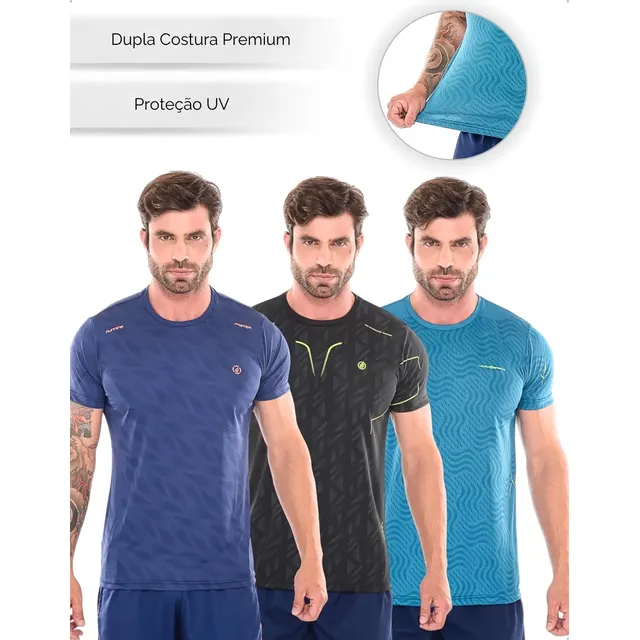 Kit 3 Camisetas Dry Fit Treino Masculino Fitness Academia