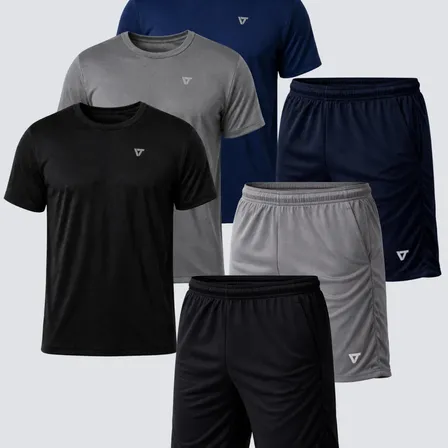 Kit Com 3 Conjuntos Academia Masculino Dry Fit Shorts+camisa