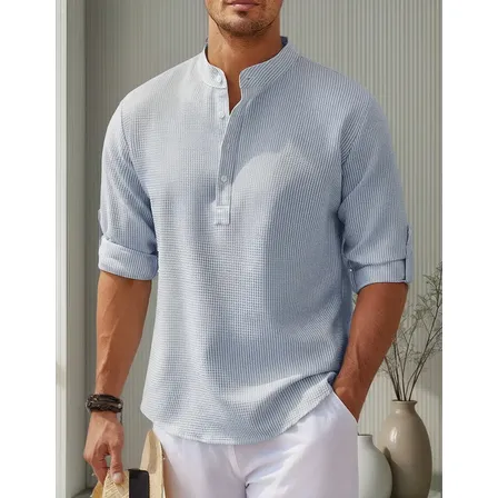 Camisa Casual Masculina Gola Padre De Manga Comprida Solta