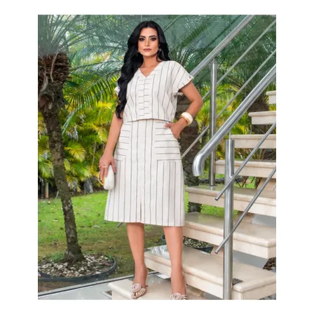 Conjunto Saia E Blusa Em Linho Com Algodão Cristã