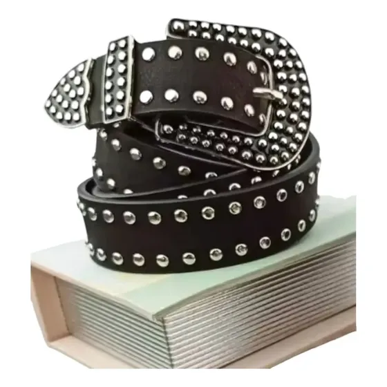 Cinto Femininio Country Bolinhas Metálicas Com Detalhe Prata