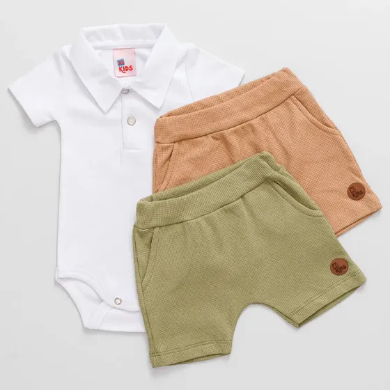 Kit 3 Peças Bebê 2 Shorts E 1 Gola Polo P Ao Gg