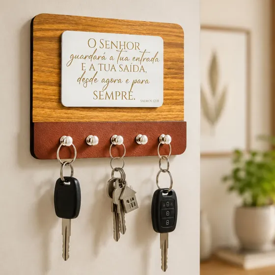 Porta Chaves Mdf Acabamento Em Couro E Frases Personalizadas