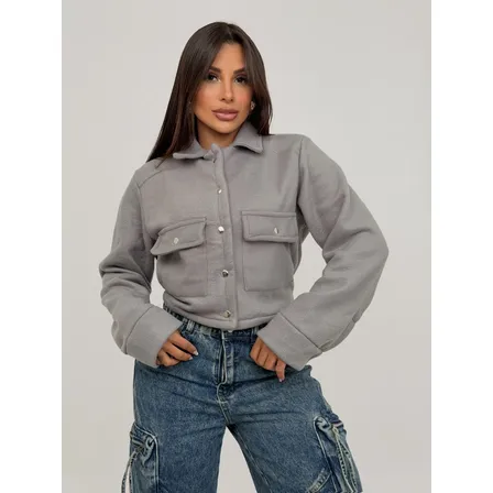 Jaqueta Feminina Bomber Lã Soft Com Bolsos Fechamento Botões