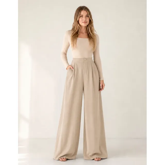 Calça Feminina Pantalona Wide Leg Social Casual Dia A Dia