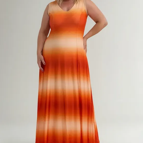 Vestido Plus Size Longo Feminino Sem Manga Estampado Cod625