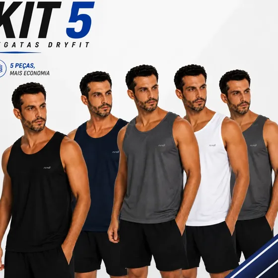 Kit 5 Regata Camisa Masculina Dryfit Academia Treino Fit