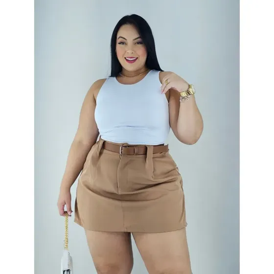Short Saia Plus Size Alfaiataria Com Cinto Várias Cores
