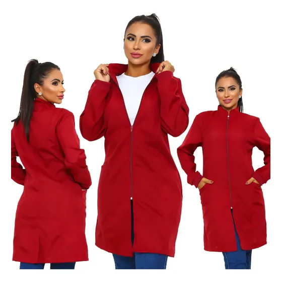 Jaleco Feminino Manga Longa Acinturado Uniforme De Clínicas