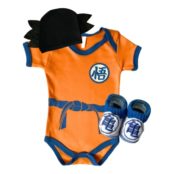 Roupa Para Bebê Fantasia Goku Body, Meia Boina/touca Tema