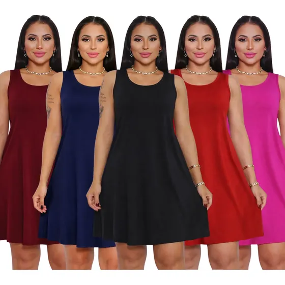 Kit 5 Vestidos Verão Feminino Soltinho P/ Dia Dia