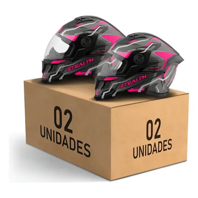 Kit 2 Capacete Stealth Hawk Fechado Viseira Cristal Pro Tork