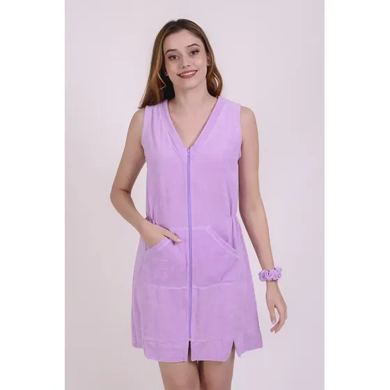 Robe Feminino Atoalhado Sem Mangas Com Zíper