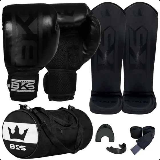 Kit Muaythai Bks Luva + Caneleira + Bandagem + Bucal + Bolsa