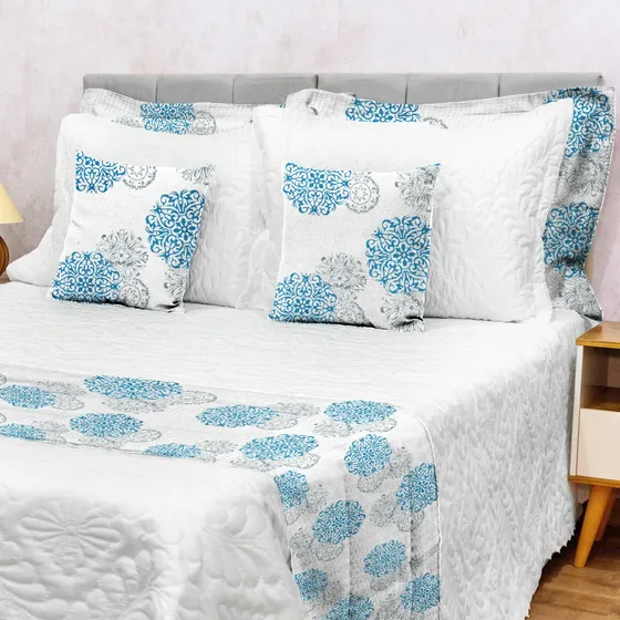 Kit Decoração Peseira Piquet 5 Pçs Casal Cama Posta Luxo