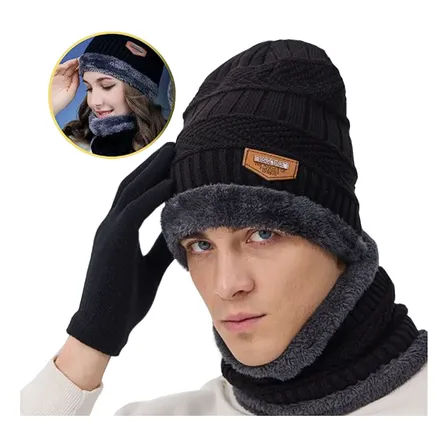 Kit Touca Gorro Forrado Inverno Unissex Quente E Confortável