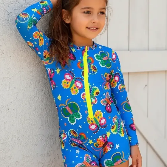 Macaquinho Infantil Menina Prot - Uv 50+ Estampado Com Zíper