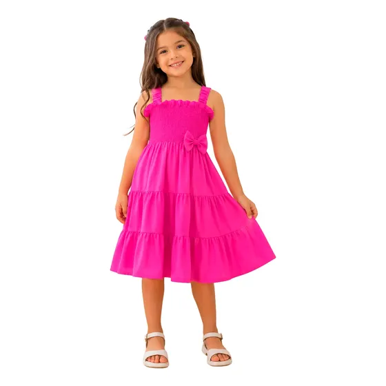 Vestido Infantil Midi Mr Modas Três Marias Com Laço