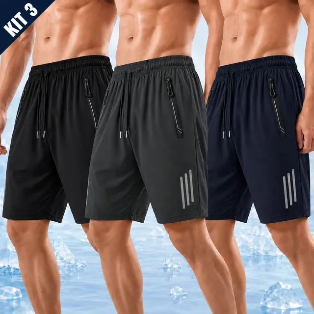Kit 3 Bermuda Masculina Short Tactel Secagem Rápida Academia