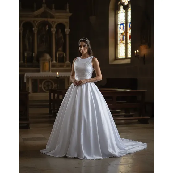 Vestido De Noiva Peito Bordado Com Cauda Partylight