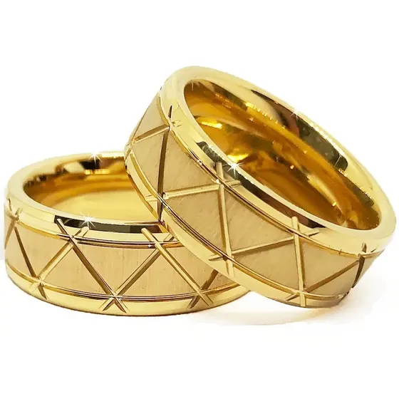 Par De Alianças Banhadas Ouro 18k Tungstênio Modelo Luxo 8mm