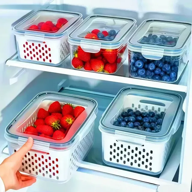 Kit De 9 Potes Organizadores De Plástico Para Geladeira Cinz Azul