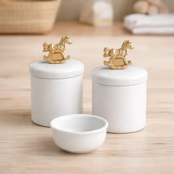 Kit Higiene Porcelana Bebe Coroa Laço Passaros Ursa Cavalo..