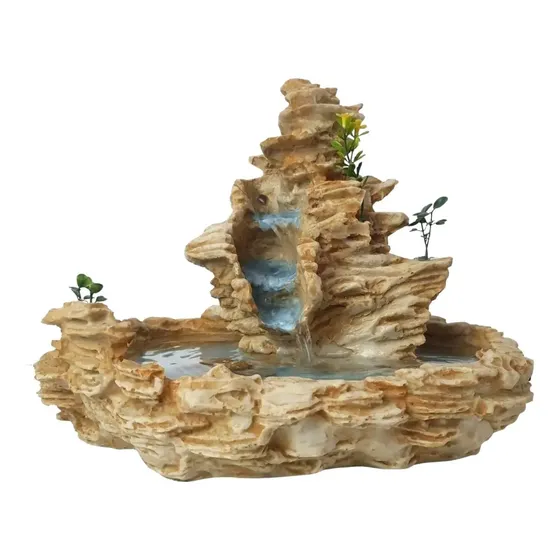 Fonte De Água Decorativa Mesa Pedra Cascata Resina Bege