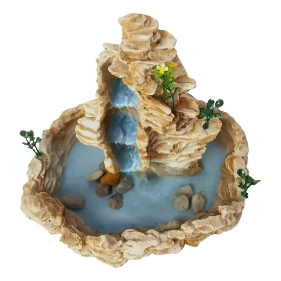 Fonte Água Cascata Decorativa Pedra Resina Bege Bivolt