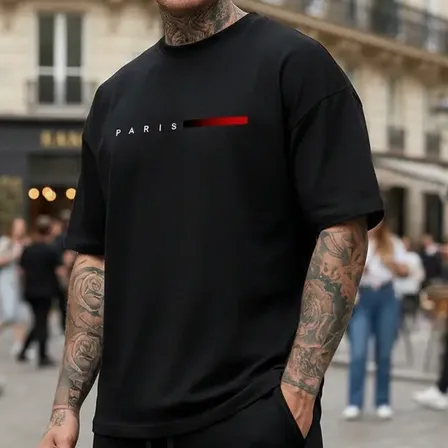 Kit Conjunto Camiseta + Short Moletom Estampado Paris France