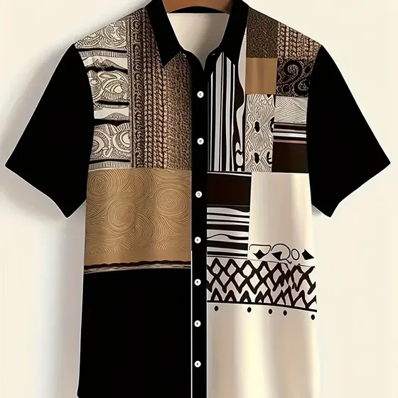 Camisa Masculina De Manga Curta Com Estampa Étnica Estilo