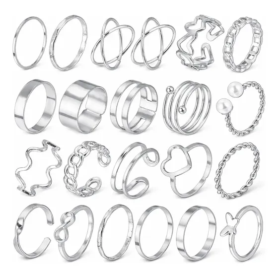 Conjunto Anéis Dourados Femininos Ajustáveis Moda