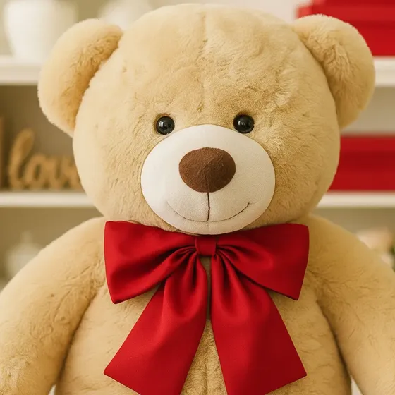 Urso De Pelúcia Teddy Grande Com Laço - 50 Cm Antialérgico