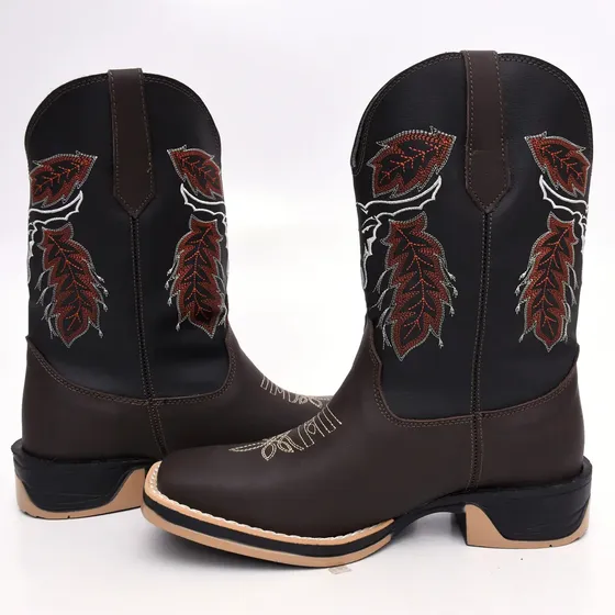Bota Country Masculina Texana Bico Quadrado Cara De Boi