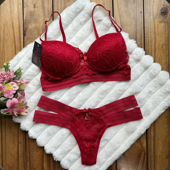 Conjunto Lingerie Renda Com Bojo Feminino Confortável