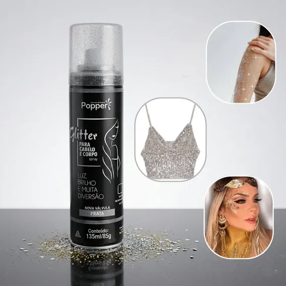 Spray Glitter Para Roupas Cabelo E Corpo Purpurina Removível