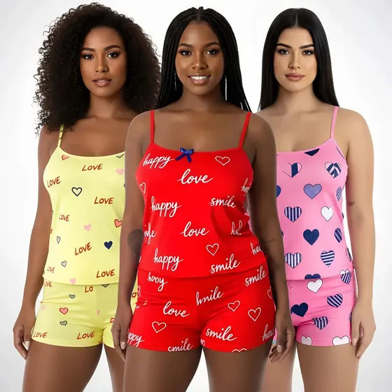 Kit 3 Baby Doll Conjunto Feminino Pijama Microfibra Sortidos