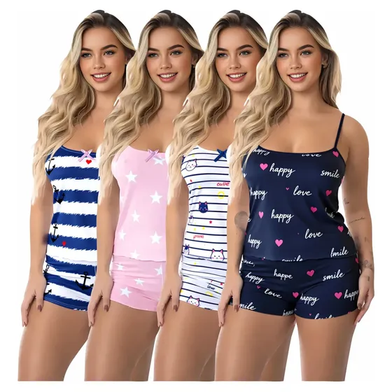 Kit 4 Baby Doll Conjunto Pijama Feminino Estampados