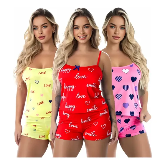 Kit 3 Baby Doll Conjunto Feminino Pijama Microfibra Sortidos