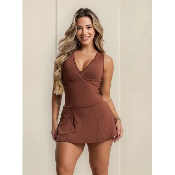 Macaquinho Vestido Feminino Curto Fitness Short Saia Suplex
